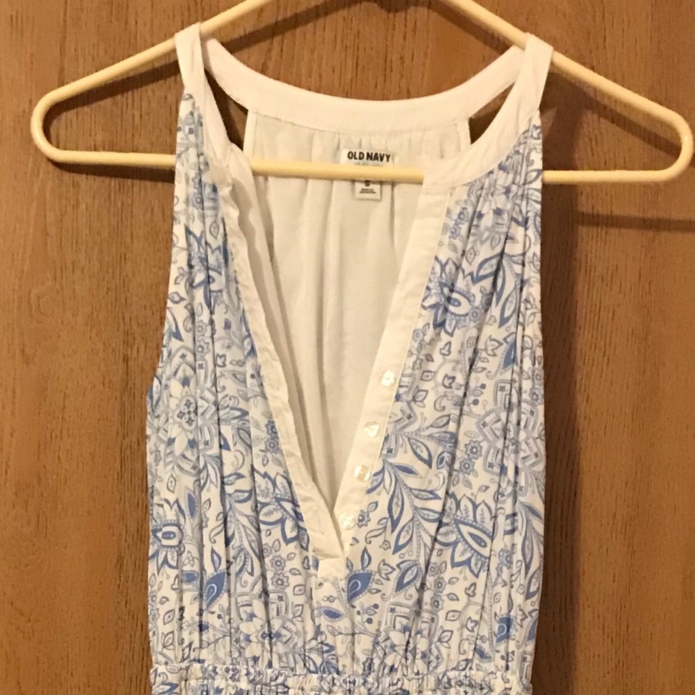 Blue and white floral maxi dress